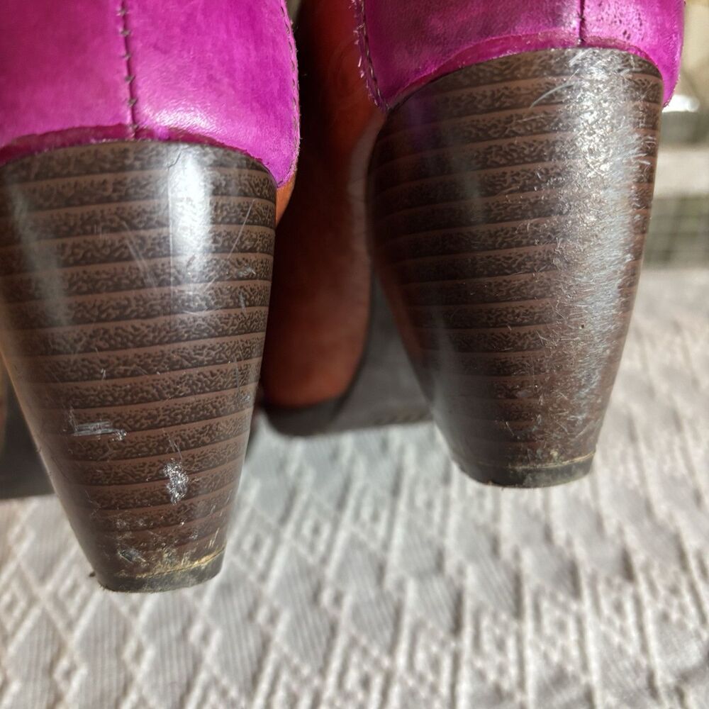 SOCOFY Multi-color  Embossed  Lace Up Ankle Retro/Vintage  Pumps ‎ sz39 (8-8.5). - Picture 8 of 10
